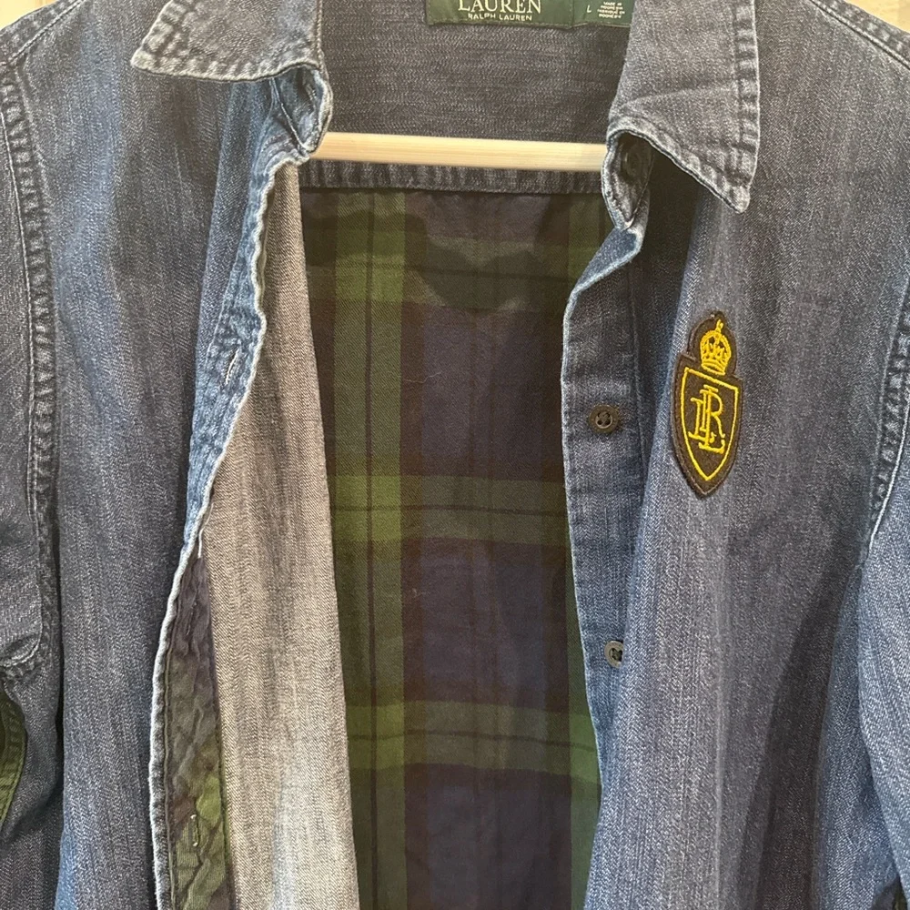Lauren Ralph Lauren Denim Plaid Back Crest Button-Up Shirt